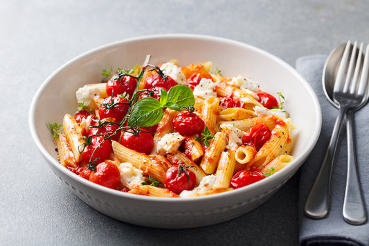 Penne alla Caprese (Short Pasta with Tomato, Mozzarella, and Basil)